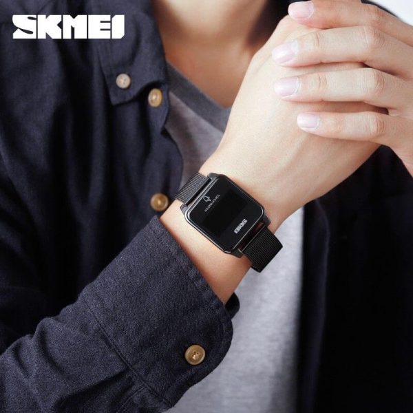 SKMEI 1532 Square Touch Screen LED Display Stainless Steel Mesh Casual Watch For Men - Black - Image 3