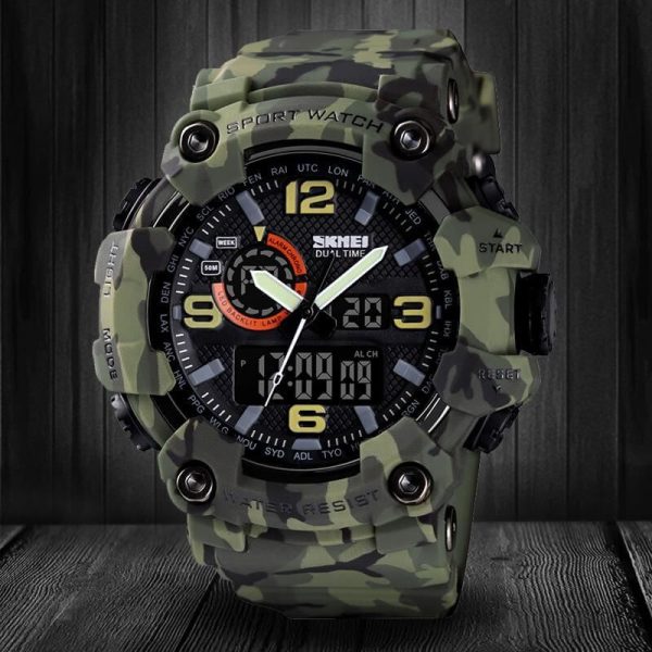 SKMEI 1520 New Multifunction LED Light Waterproof Dual Display Sport Watch For Men - Green - Image 3