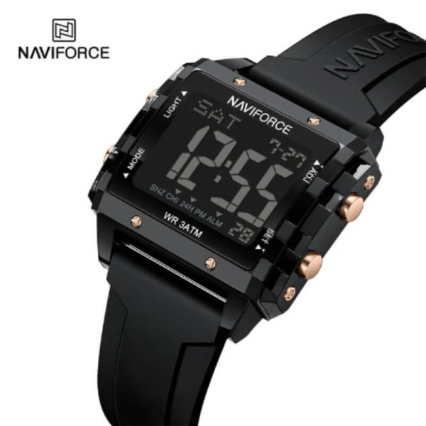 NAviforce NF7101 Square Shape Sports Electronic LCD Outdoor Digital Rubber Strap Unisex Watch - Black