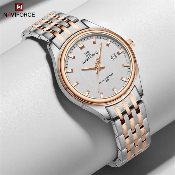 NaviForce NF8039 Simple Business Fashion Quartz Date Display Stainless Steel Watch For Women - White/Rosegold - Image 2