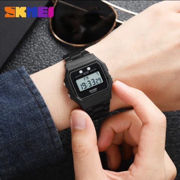 Skmei 1952 Vintage Digital Movement Day Date Display Rectangle Shape Watch For Men - Black - Image 3