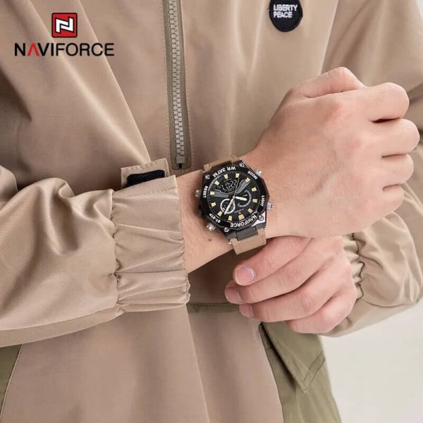 NAVIFORCE NF9220 Fashion Dual Display LED Light Chronograph Leather Strap Watch For Men -  Brown - Image 2