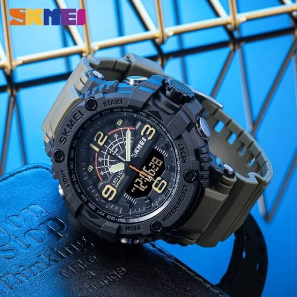 SKMEI 1617 Military 3 Time Big Dial Fashion Sport Digital  Analog Wristwatch For Men - Green - Image 3