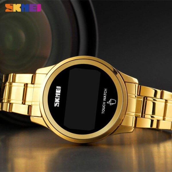 SKMEI 1737 LED Display Date Timer Digital Stainless Steel Waterproof Touch Watch For Women - Golden - Image 4