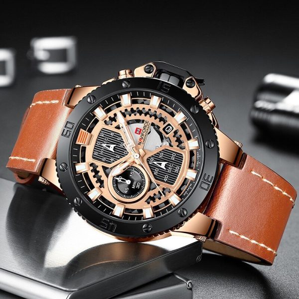 NaviForce NF9159 MultiFunction Luxury Chronograph Watch  For Men – Golden/Brown - Image 2