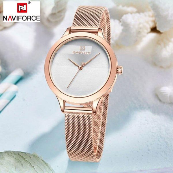 NaviForce NF5027 Simple Casual Round Mesh Stainless Steel Quartz Watch For Women - RoseGold - Image 2