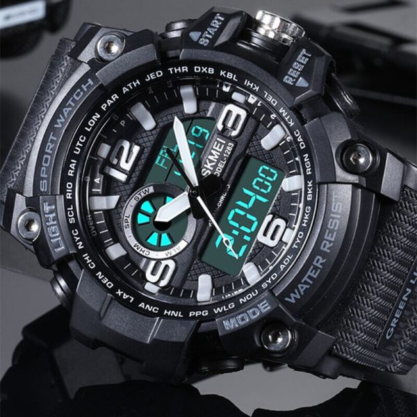 SKMEI 1283 Men Sports Fashion Dual Display  Chronograph Waterproof Digital Wristwatch - Black - Image 3