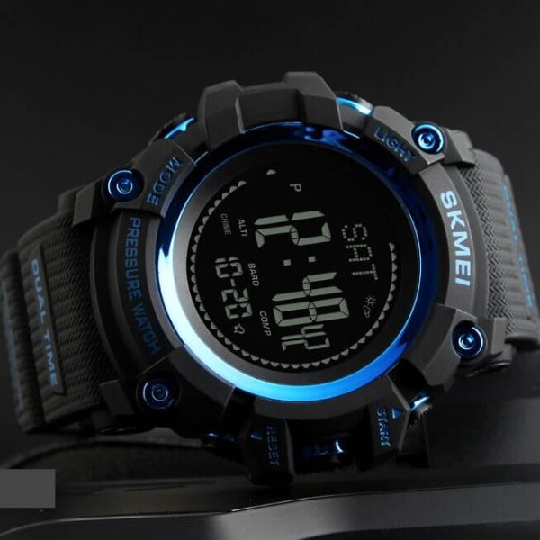 SKMEI 1358 Dual Time Multi-Function Watch With Digital Compass And Barometer For Men - Black/Blue - Image 3