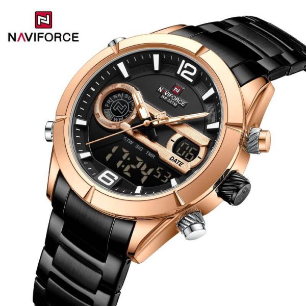 NaviForce NF9232 Men's Multifunction Chronograph Day Date Display Stainless Steel Watch - Black/Rosegold