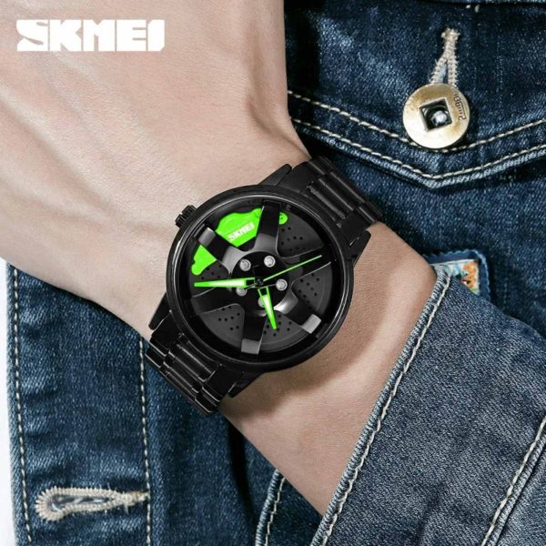 SKMEI 1787 Men's Analog New Fashion Stainless Steel Waterproof Watch - Black/Green - Image 2