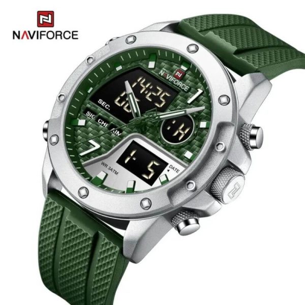 NaviForce NF9221 Dual Display Fashion Business Analog Digital Silicon Strap Watch For Men - Silver/Green