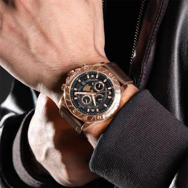 NaviForce NF8055 Men's Multifunction Chronograph Date Display Leather Strap Watch - Rosegold/Brown - Image 2