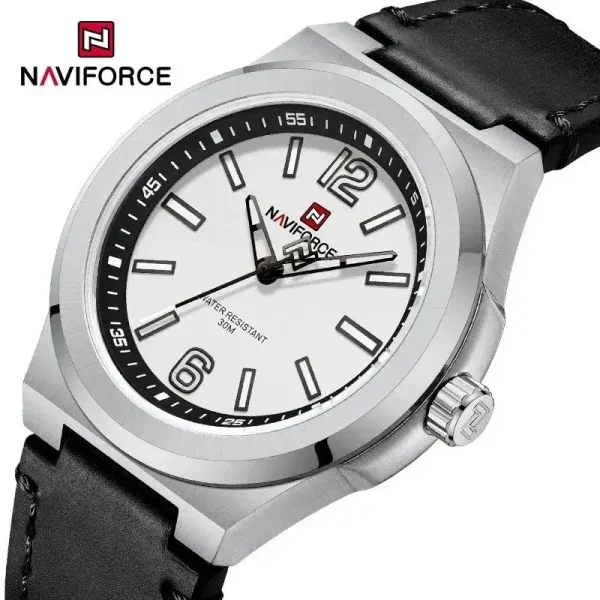 NaviForce NF9233 Men's Casually Classic Leather Strap Watch - White/Black