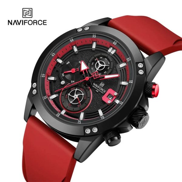 NaviForce NF8033 Fashion Stylish Chronograph Lumnious Date Display Silicon Strap Wristwatch For Men - Red