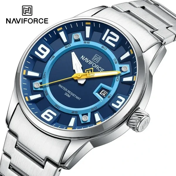 NaviForce NF8044 Men's Fashion Color Clashing Dial Stainless Steel Date Display Watch - Blue/Silver