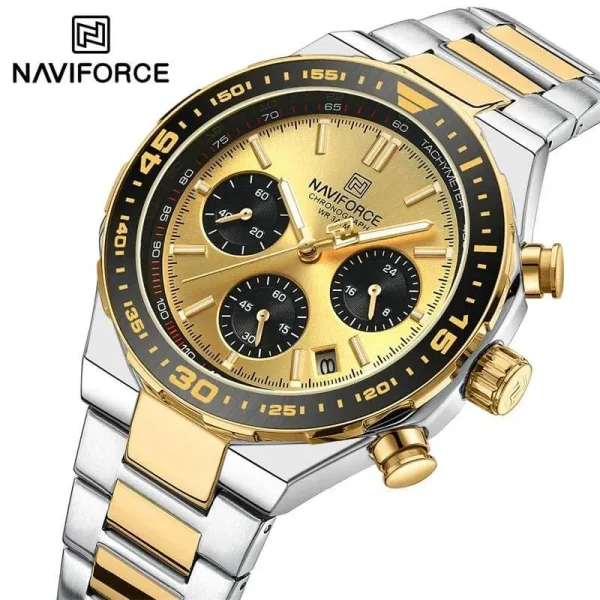 NaviForce NF8049 Men's Business Casual Stainless Steel Chronograph Date Display Watch - Golden/Silver