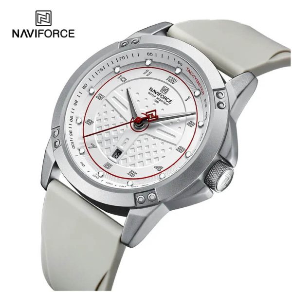 NaviForce NF8031 Men's Luxury Fashion Racing Dial Quartz Fumed Silica Leather Strap Watch - Silver/Grey