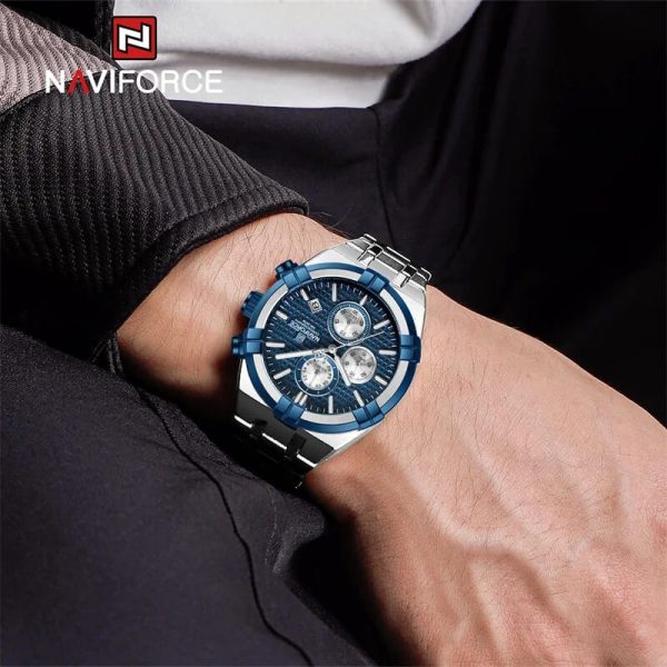 NaviForce NF8042 Men's Business Innovative Bezel Chronograph Date Display Stainless Steel Watch - Blue/Silver - Image 2