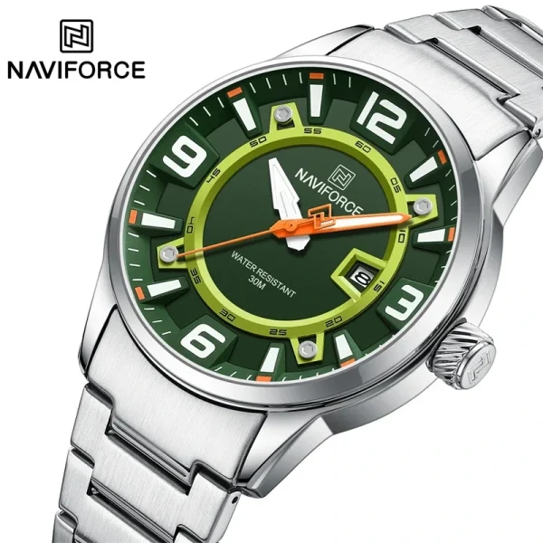 NaviForce NF8044 Men's Fashion Color Clashing Dial Stainless Steel Date Display Watch - Green/Silver