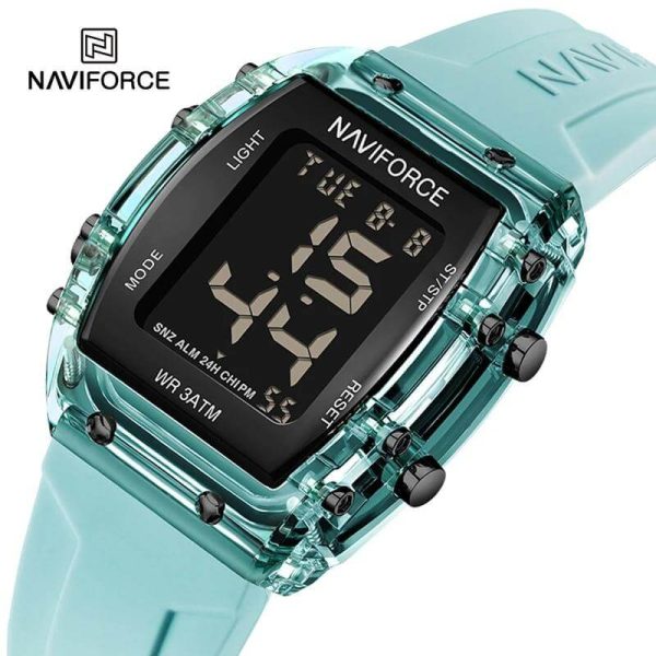 NaviForce NF7102 Women's Barrel Shape Digital Multifunction Silicon Strap Watch - Blue