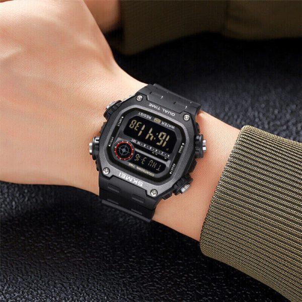 SKMEI 2126 Men's Sports Silicone Strap Alarm Hourly Chime Chronograph Countdown Watch - Black - Image 2