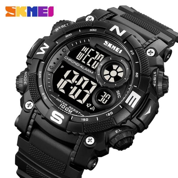 SKMEI 1887 Men's Outdoor Electronic Multifunction Digital  LED Light Sports Watch - Black