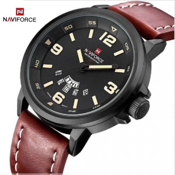 NAVIFORCE NF9028 Fashion Stylish Day Date Function Analog Watch For Men - Black/Brown