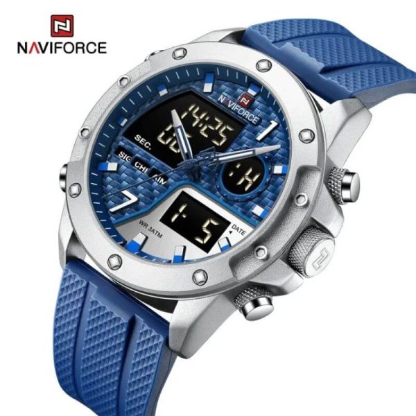 NaviForce NF9221 Dual Display Fashion Business Analog Digital Silicon Strap Watch For Men - Silver/Blue