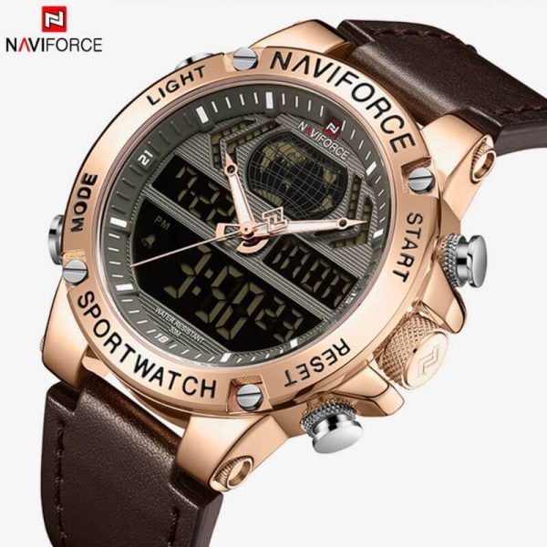 NaviForce NF9164 Dual Time Quartz Sports Watch for Men - Brown