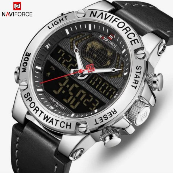 NaviForce NF9164 Dual Time Quartz Sports Watch for Men - Silver/Black