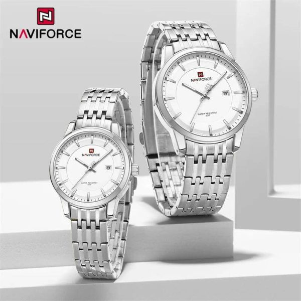 NaviForce NF9228 Business Fashion Quartz Date Display Stainless Steel Watch For Couple - Silver - Image 2