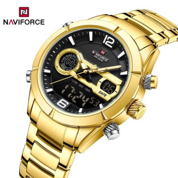 NaviForce NF9232 Men's Multifunction Chronograph Day Date Display Stainless Steel Watch - Black/Golden