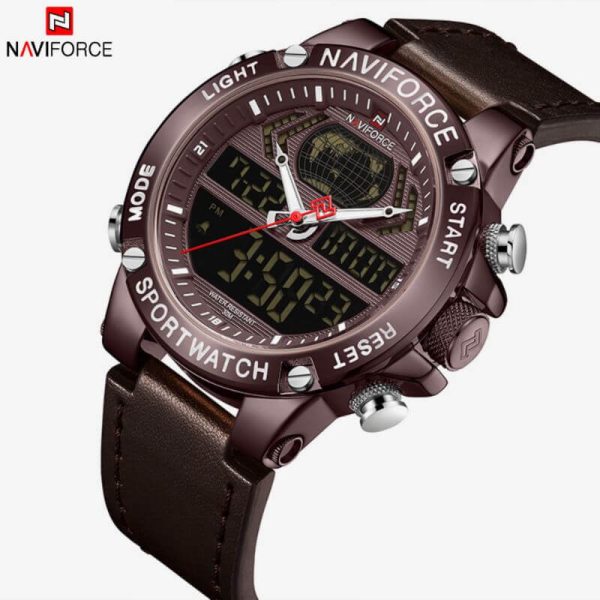 NaviForce NF9164 Dual Time Quartz Sports Watch for Men - Coffee