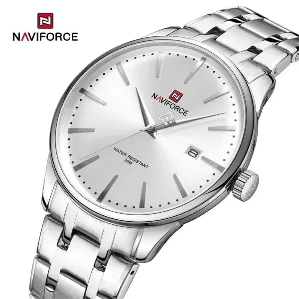 NaviForce NF9230 Men's Business Classic Stainless Steel Date Display Watch - Silver