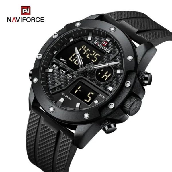 NaviForce NF9221 Dual Display Fashion Business Analog Digital Silicon Strap Watch For Men - Black