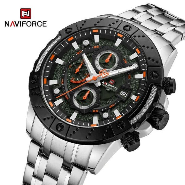 NaviForce NF9227 Men's Fashion Luxury Date Display Stainless Steel Chronograph Watch - Green/Silver