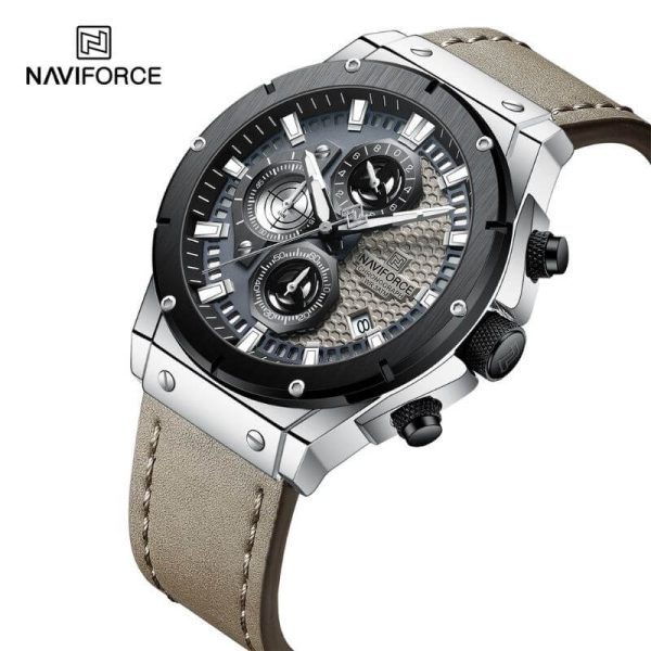 NaviForce NF8027 Men's Novicius Business Edition Leather Strap Chronograph Watch - Grey