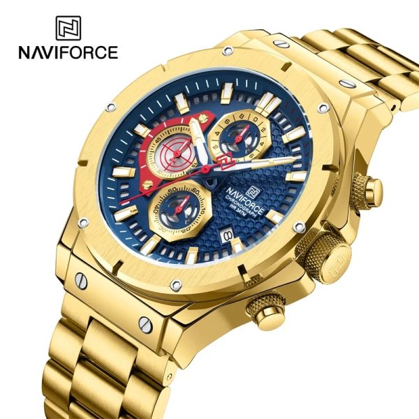 NaviForce NF8026 Fashion Chronograph Date Display Luminous Stainless Steel Watch For Men -  Blue/Golden