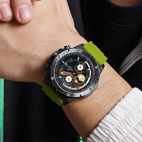 NaviForce NF8034 Business Fashion Chronograph Date Display Silicon Strap Watch For Men - Green - Image 3