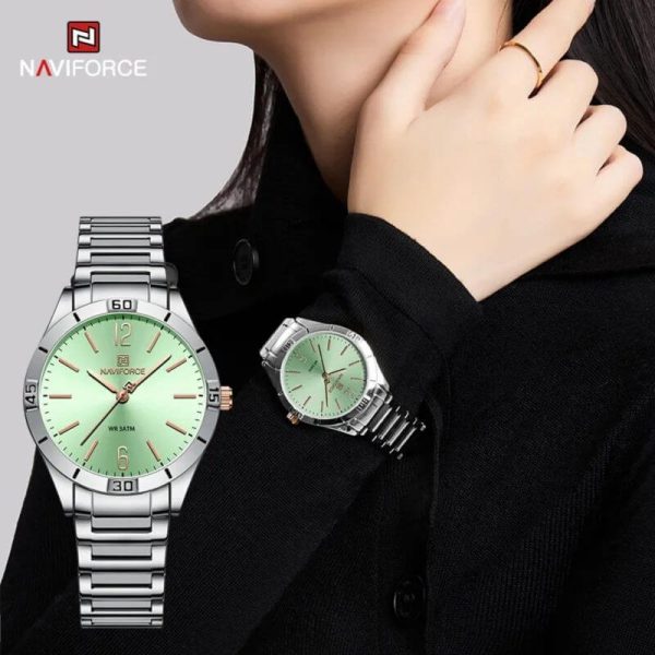 NaviForce NF5029 Women's Minimalist Elegant Casual Round Shape Stainless Steel Watch - Green/Silver - Image 2