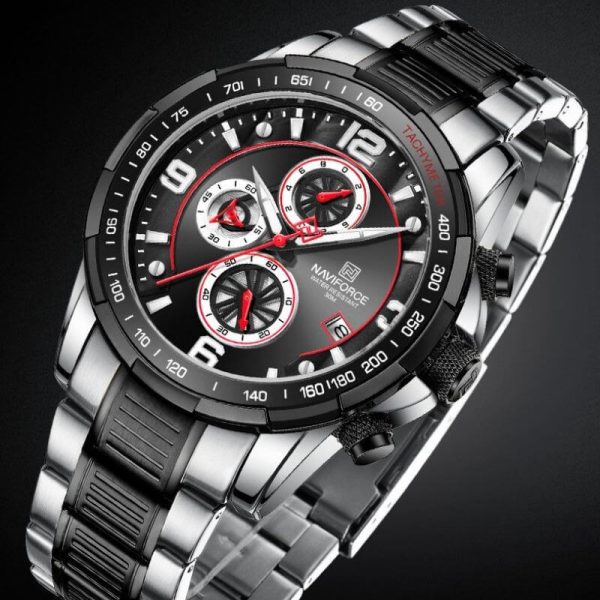 NaviForce NF8020 Fashion Multifunction Chronograph Date Display Stainless Steel Wristwatch For Men - Silver/Black - Image 4