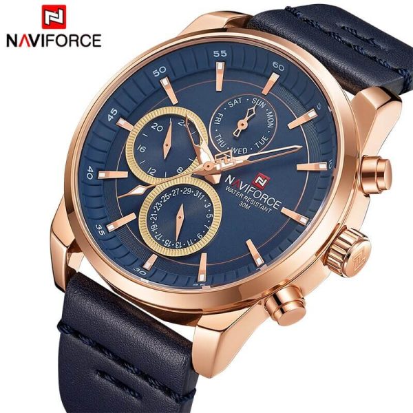 NAVIFORCE NF9148 Day Date Function Luxury Chronograph Watch For Men -  Blue/Rosegold