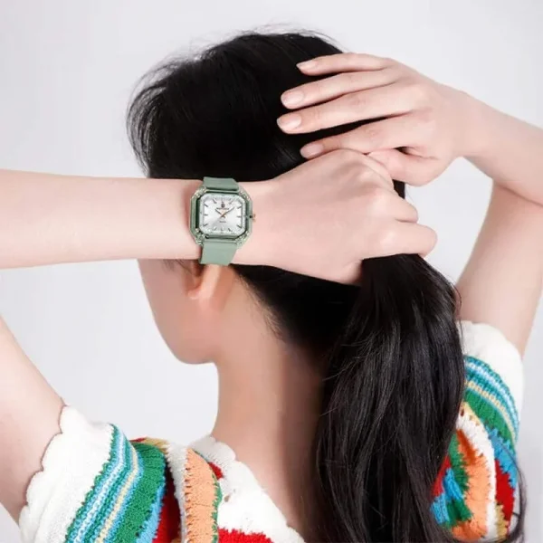 NaviForce NF7106 Fashion Classic Analog Square Shaped Watch For Women - White/Green - Image 2