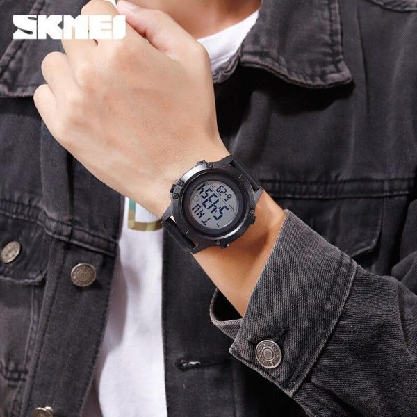 SKMEI 1508 Men's Digital 2 Time Waterproof Sport Date Week Alarm Electronic Watch - Black - Image 3