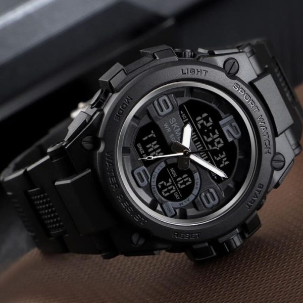 SKMEI 1452 Outdoor Multifunction Digital Analog Chronograph Wristwatch For Men - Black - Image 3