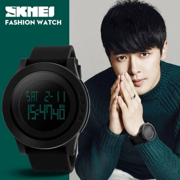 SKMEI 1142 Men's LED Large Dial Digital Alarm Calendar Silicone Strap Waterproof Sport Watch -  Black - Image 3