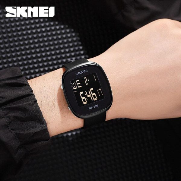 SKMEI 1843 Men's Fashion Multifunction Sport LED Digital Square Face Wristatch - Black - Image 4