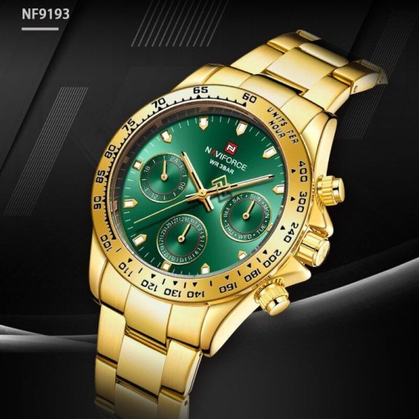 NAVIFORCE NF9193 Unisex Classic Business Luminous Multifunction Chronograph Stainless Steel Watch - Golden - Image 3