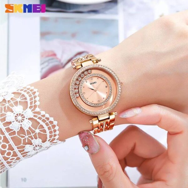 SKMEI 1740 Fashionable Diamond Surrounded Stainless Steel Quartz For Women - RoseGold - Image 3