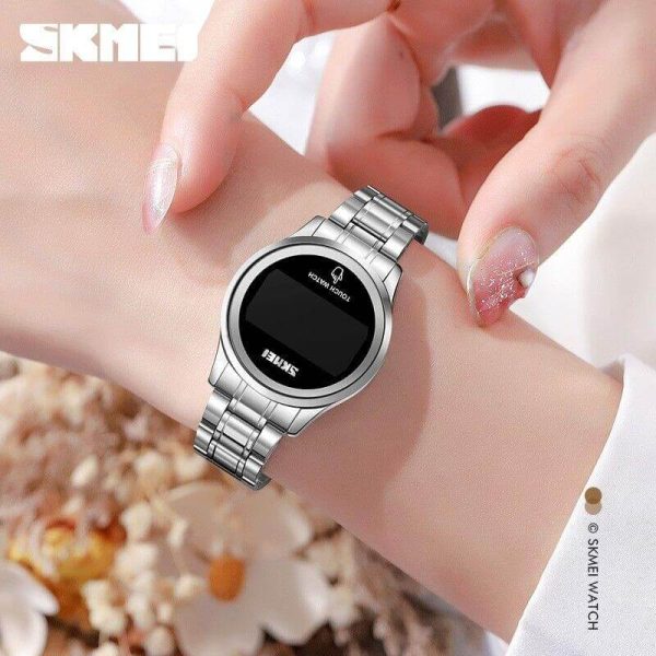 SKMEI 1737 LED Display Date Timer Digital Stainless Steel Waterproof Touch Watch For Women - Silver - Image 2